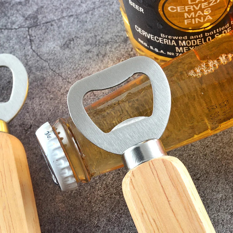 Stainless Steel Beer Bottle Opener with Wooden Handle, Wedding Gifts for Guests, Kitchen Bar Tools, Custom Logo Promotion Gift