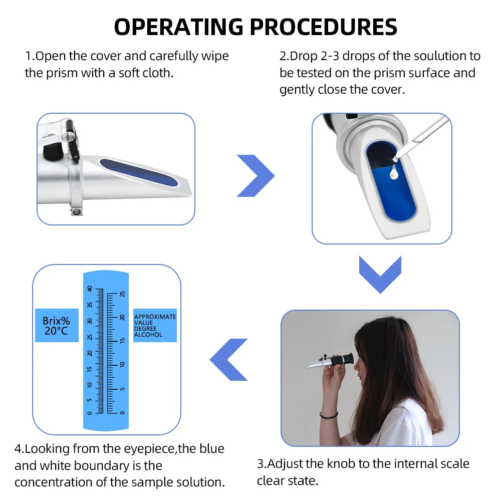 Handheld Alcohol Sugar Refractometer Wine Concentration Meter Densitometer 0-25% Alcohol Beer 0-40% Brix Grapes Refractometer