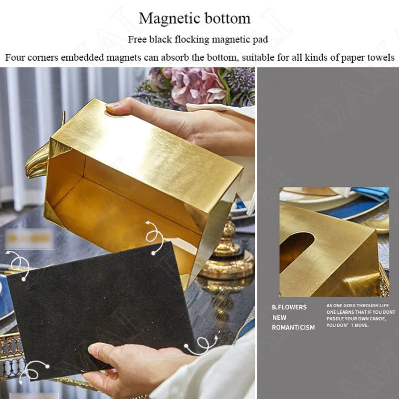 Gilded Metal Tissue Box Fawn Decoration Box Magnet Adsorption Animal Napkins Organizer Dining Table Home Decoration Modern