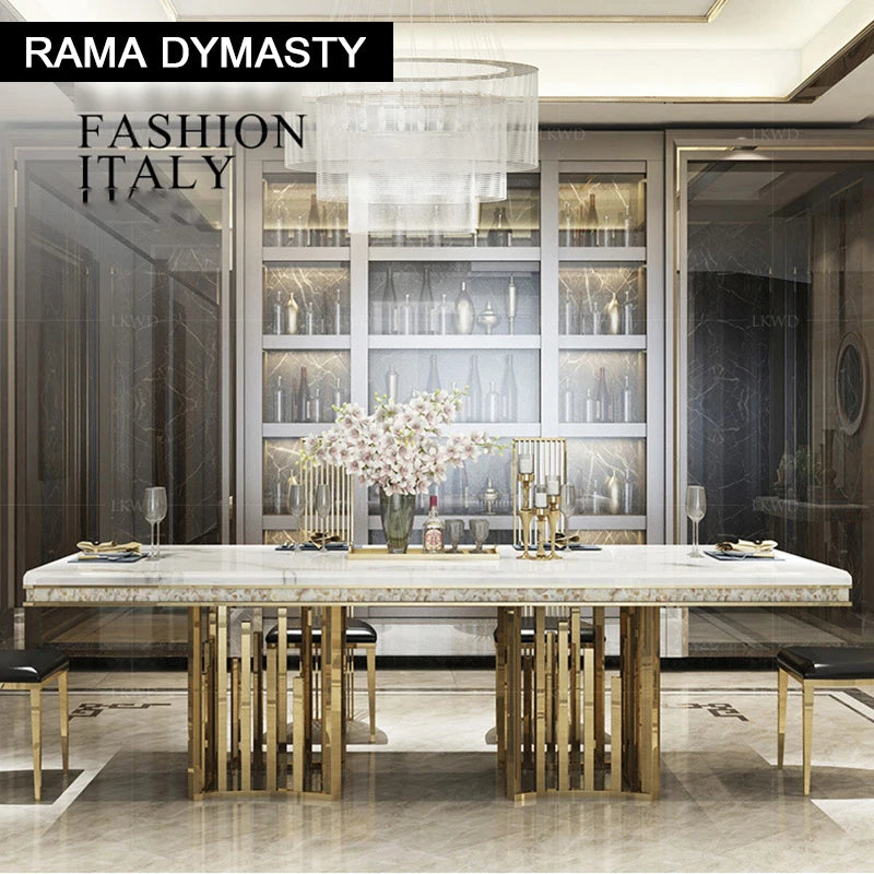 Rama Dymasty stainless steel Dining Room Home Furniture modern marble dining table rectangle table