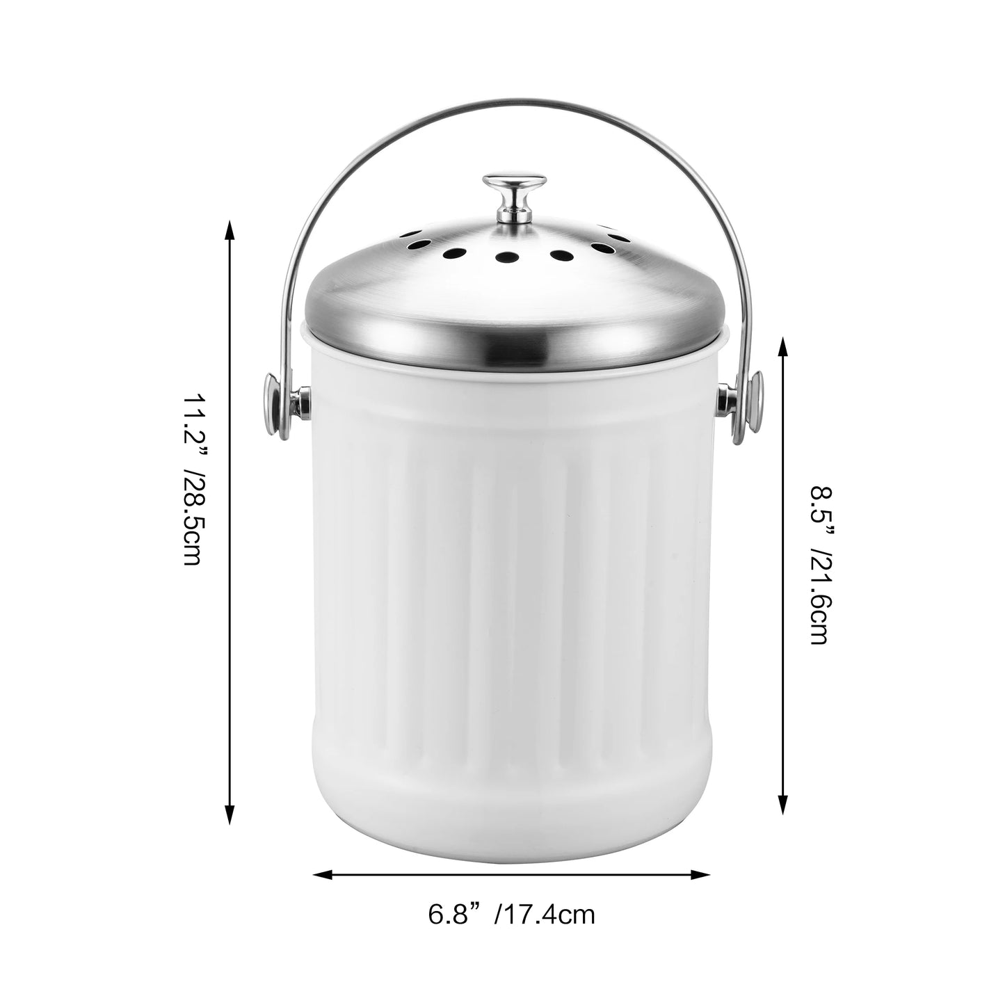 5L Compost Bin Vegetable Residue Peel Household Durable Stainless Steel Kitchen Black Charcoal Filter  Kitchen Waste Can