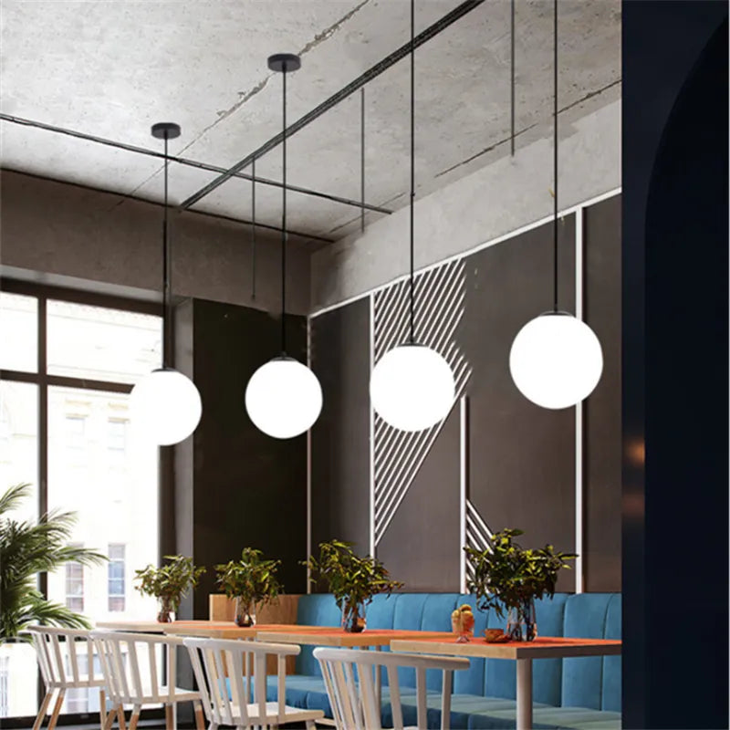 Gold/Black Glass Ball Pendant Lights White Globe Hanging Lamps Bar Restaurant Deco Luminaire Bedroom Light LED Pendant Lamp