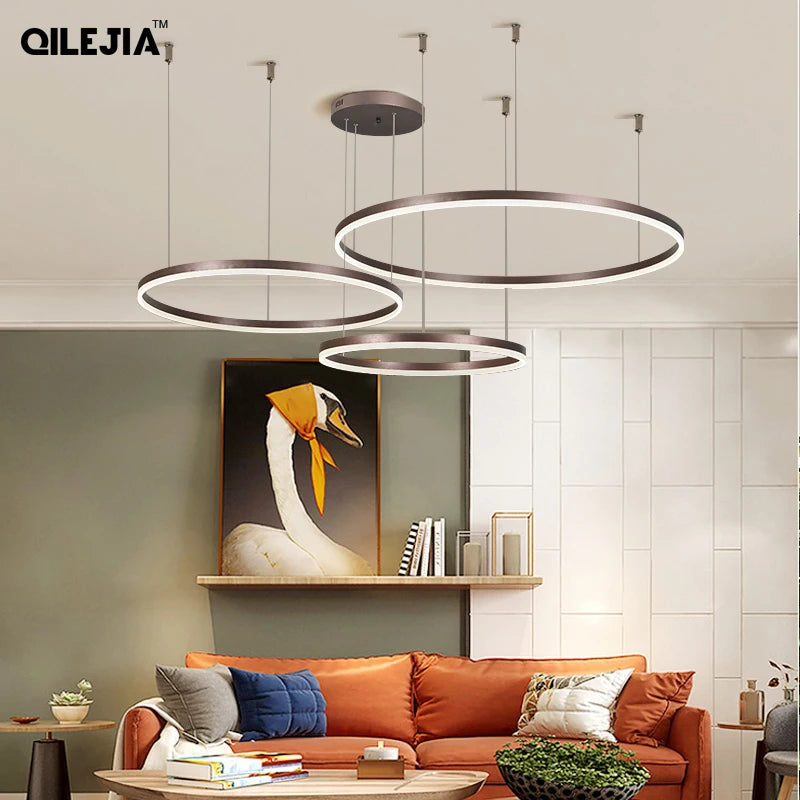 Creative Modern Led Pendant Lights Home Deco Lighting Brushed Rings Chandelier Lighting Hanging Lamps For Living Dining Room