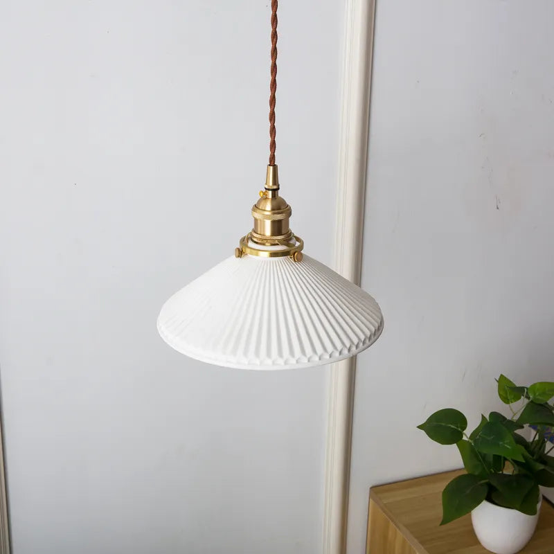 IWHD White Ceramic Brass Pendant Lights Fixtures Restaurant Bedroom Bedside Nordic Japanese Style Hanging Lamp LED Hanglampen