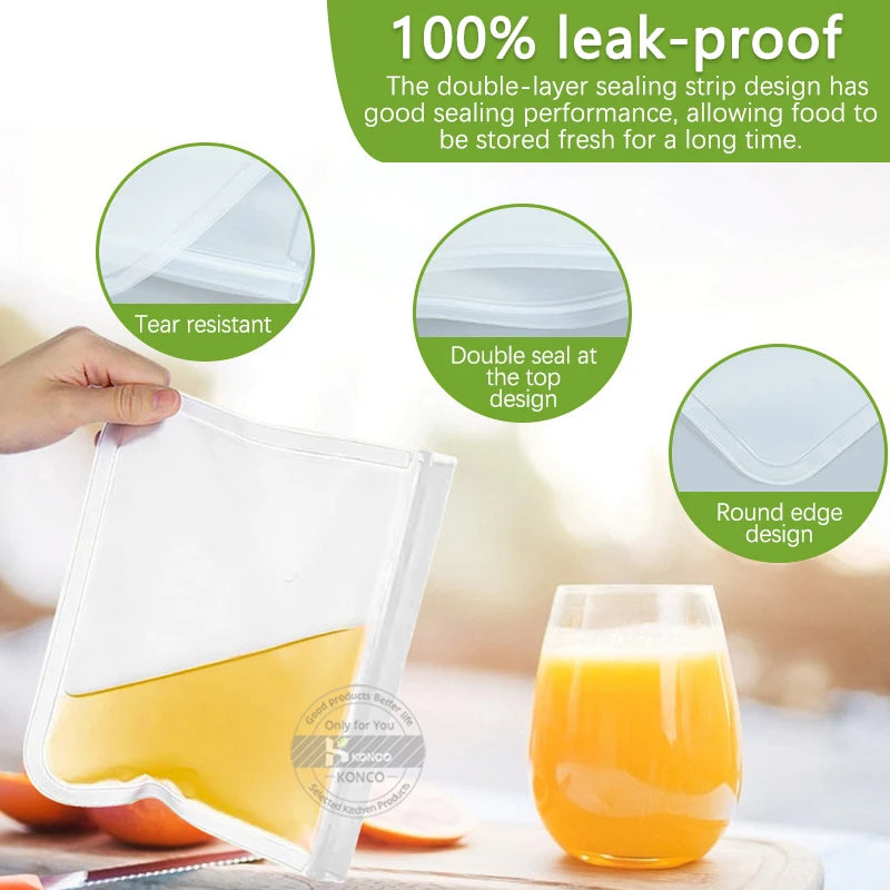 Konco Reusable Silicone Food Storage Bag Refrigerator Freezer Bag Leakproof Zip Lock Bags Kitchen Organizer Fresh-keeping Wrap