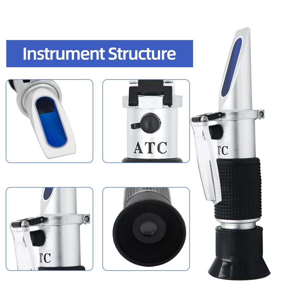 Handheld Alcohol Sugar Refractometer Wine Concentration Meter Densitometer 0-25% Alcohol Beer 0-40% Brix Grapes Refractometer