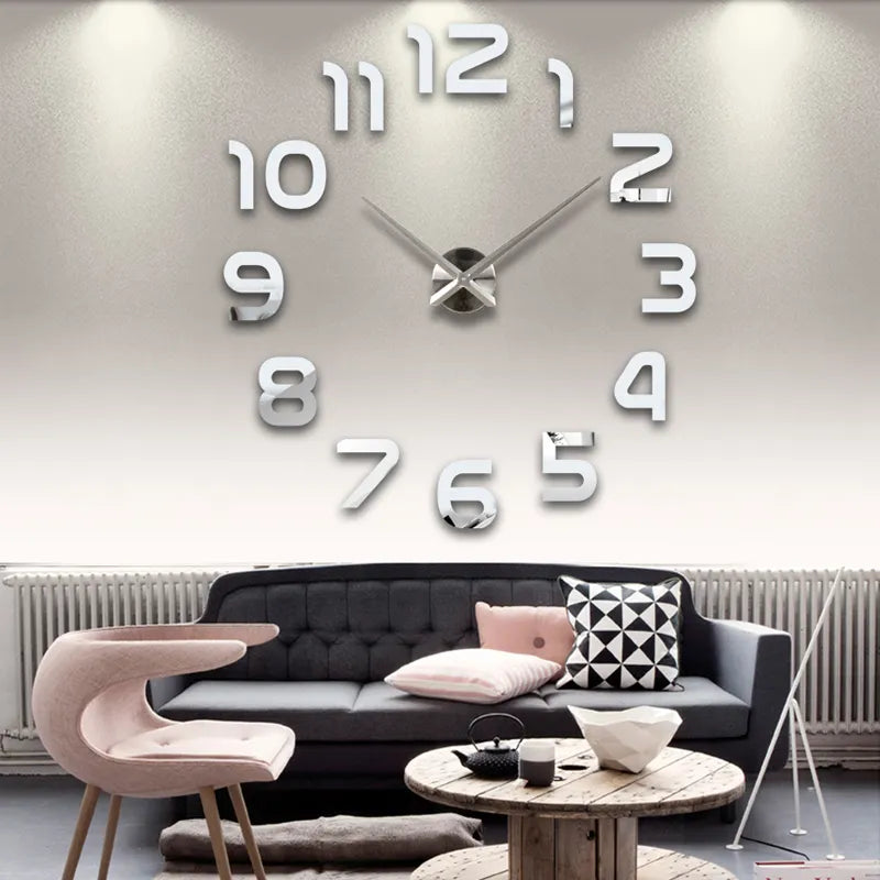 Wall clock watch clocks horloge 3d diy acrylic mirror Stickers Home Decoration Living Room Quartz Needle free shipping