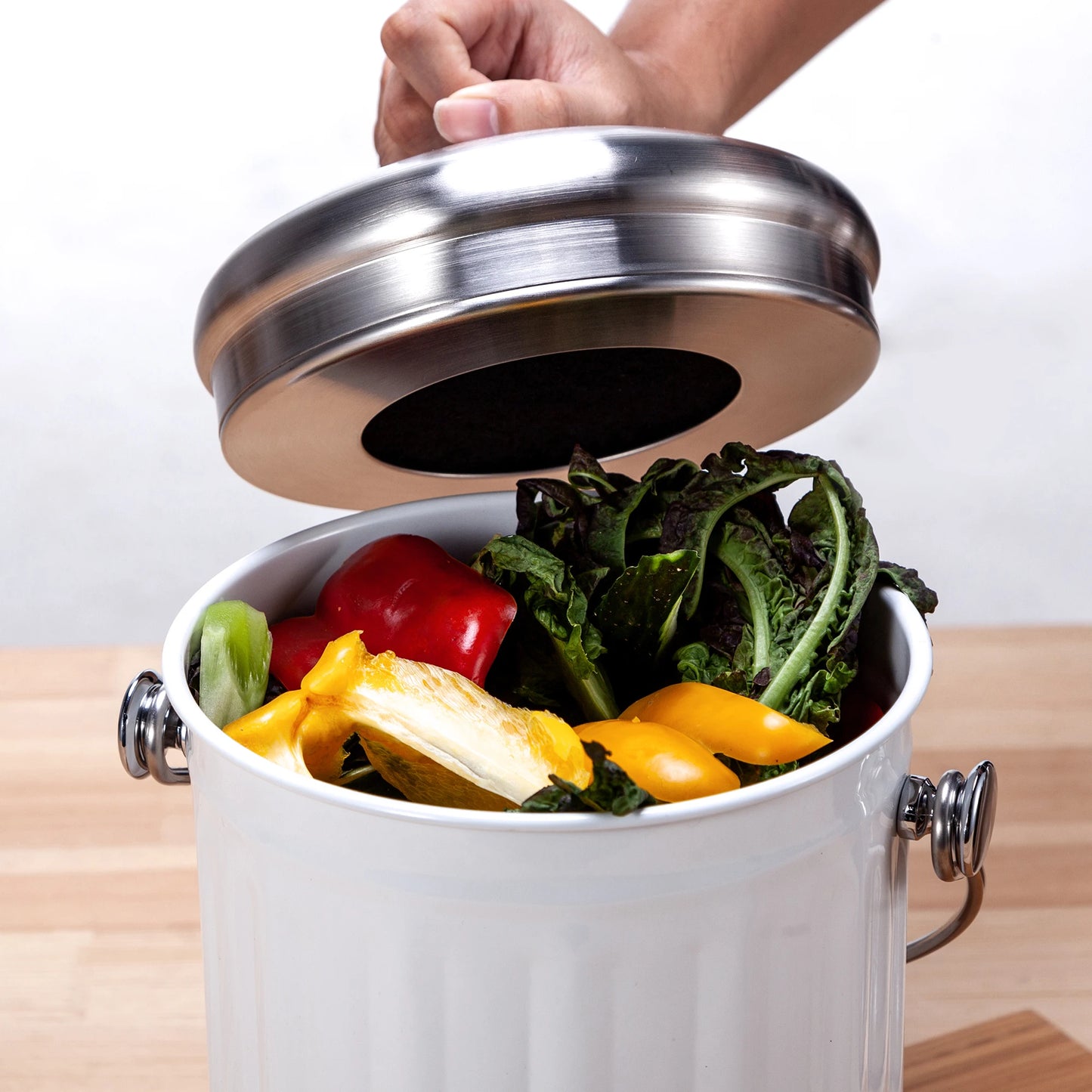 5L Compost Bin Vegetable Residue Peel Household Durable Stainless Steel Kitchen Black Charcoal Filter  Kitchen Waste Can