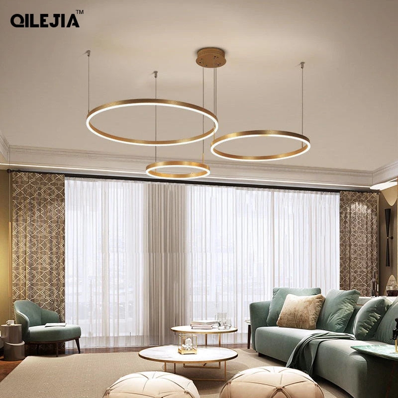 Creative Modern Led Pendant Lights Home Deco Lighting Brushed Rings Chandelier Lighting Hanging Lamps For Living Dining Room