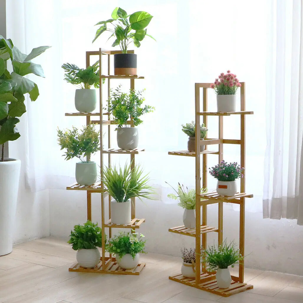 Bamboo 5 / 6  Tier  Plant Stand Rack Multiple Flower Pot Holder Shelf Indoor Outdoor Planter Display Shelving Unit for Patio