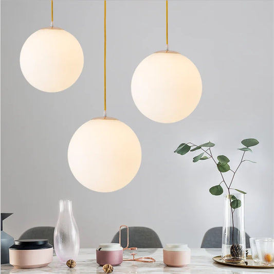 Gold/Black Glass Ball Pendant Lights White Globe Hanging Lamps Bar Restaurant Deco Luminaire Bedroom Light LED Pendant Lamp