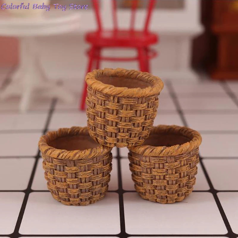 Hot Sale 1/12 Mini Cute Dollhouse Rattan Frame Hand-woven Vegetable Food Storage Basket Dolls Miniature Decoration