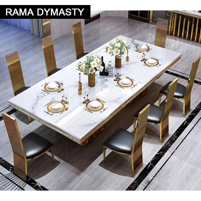 Rama Dymasty stainless steel Dining Room Home Furniture modern marble dining table rectangle table