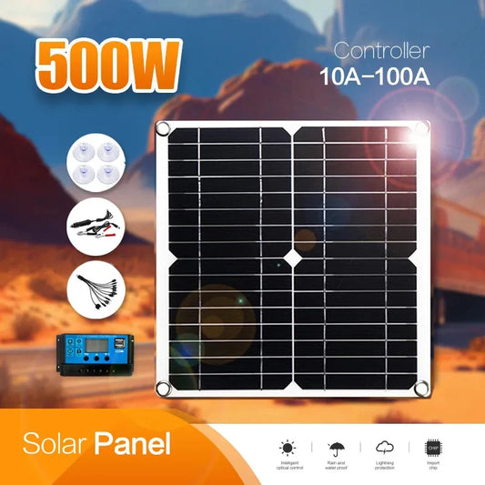 500W  Solar Panel Flexble 12V Battery Charger Dual USB With 60A 100A Controller Solar Cells Power Bank for Phone Car Camping