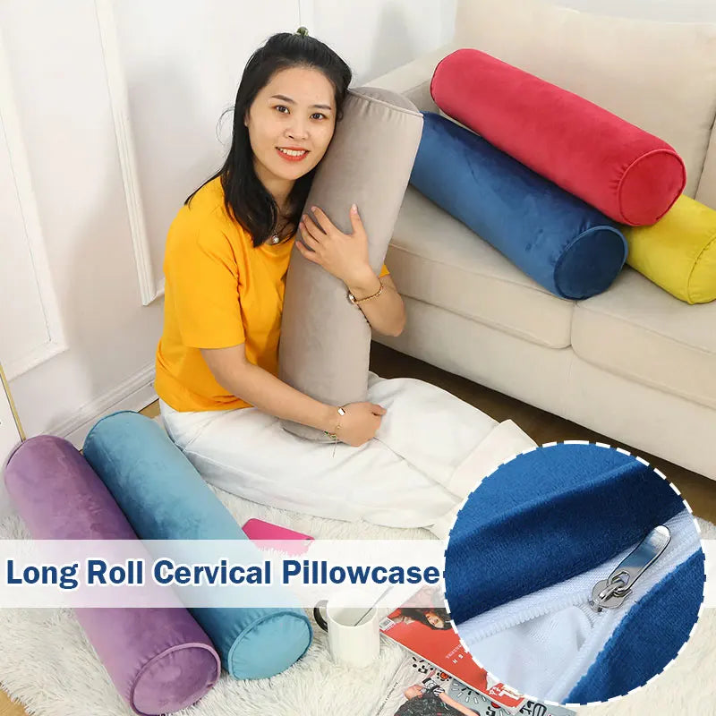 Nordic Style Soft Velvet Cylindrical Pillowcase Room Long Cushion Cover Bed Sofa Roll Neck Back Headrest Bolster Pillow Case