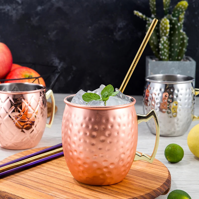 4 Pcs Moscow Mule 18 Ounces 550ml Hammered Copper Plated	Copper Mugs Metal Mug Cup Stainless Steel Beer Wine Coffee Cup