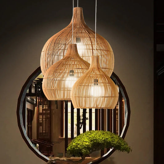 Vintage Rattan Pendant Lights Hand-woven Rattan Hanging Lamp Lights for Living Room Decoration Dining Room Lamps E27 Suspension