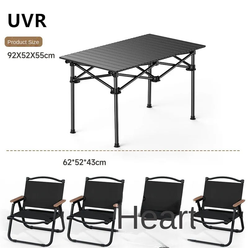 UVR Outdoor Folding Tables and Chairs Family Travel Picnic Omelet Table Wide Seating Surface Portable Carbon Steel Alloy Table