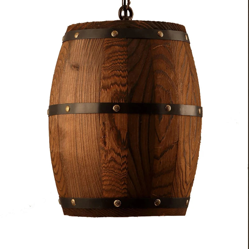 Retro Barrel Lamp Solid Wood Wine Barrel Hanging Pendant Lighting E27 Living Room Bar Cafe Lights Atomasphere Restaurant Lamp