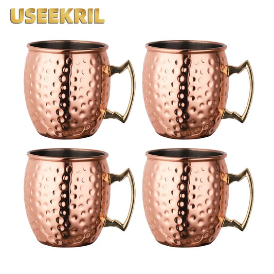 4 Pcs Moscow Mule 18 Ounces 550ml Hammered Copper Plated	Copper Mugs Metal Mug Cup Stainless Steel Beer Wine Coffee Cup