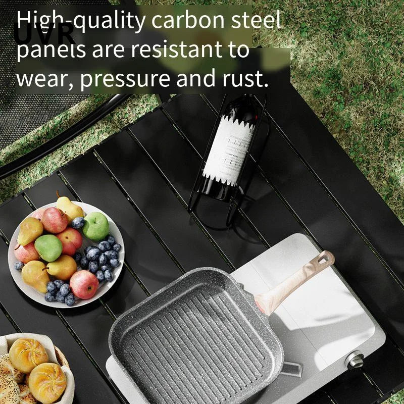 UVR Outdoor Folding Tables and Chairs Family Travel Picnic Omelet Table Wide Seating Surface Portable Carbon Steel Alloy Table