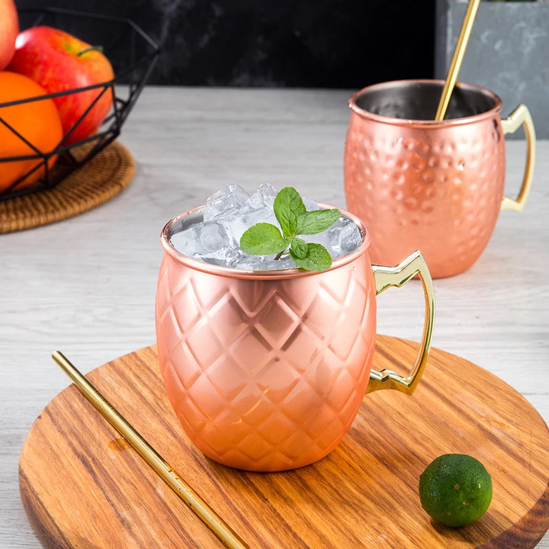 4 Pcs Moscow Mule 18 Ounces 550ml Hammered Copper Plated	Copper Mugs Metal Mug Cup Stainless Steel Beer Wine Coffee Cup