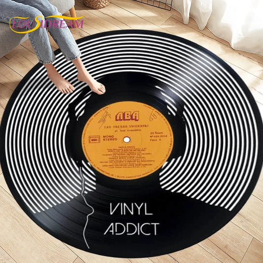 Classical Music Vinyl Record Round Rug,Carpets for Living Room Chair Decoration,Children's Play Crawling Soft Non-slip Floor Mat