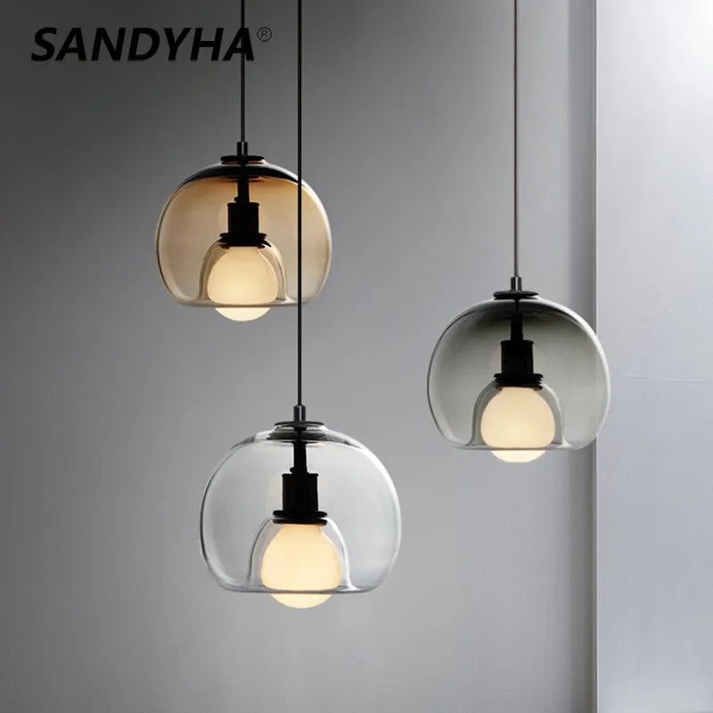 SANDYHA Modern Nordic Chandelier 3 Heads Iron Glass Indoor Home Decor Pendant Lights Dining Room Bar Salon Hanging Lamp Fixtures