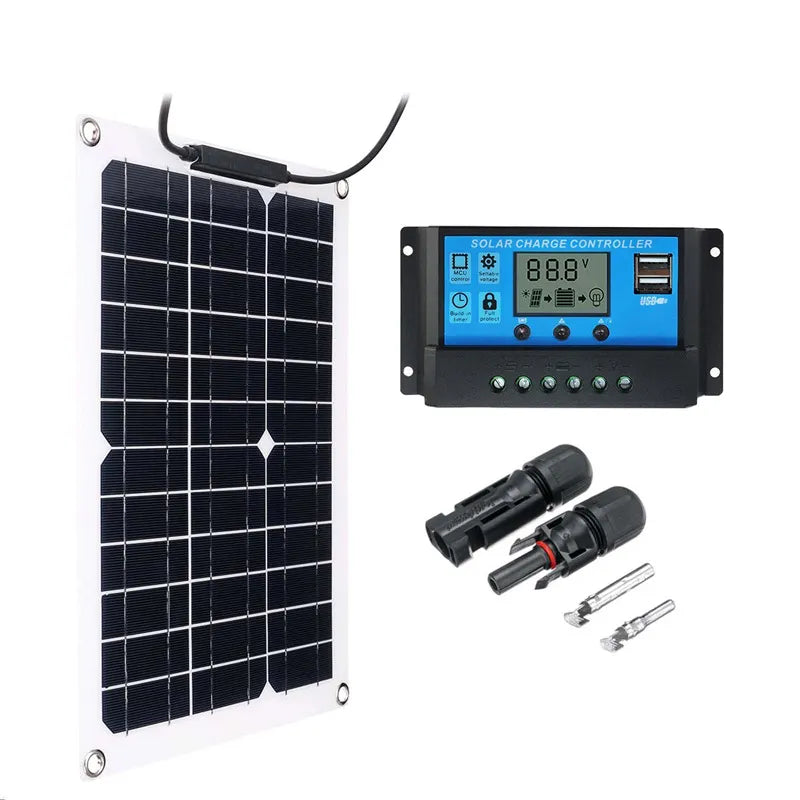 30W-500W Flexible Solar Panel 12V Battery Charger Dual USB With 10A-60A Controller Solar Cells Power Bank for Phone Car Yacht RV