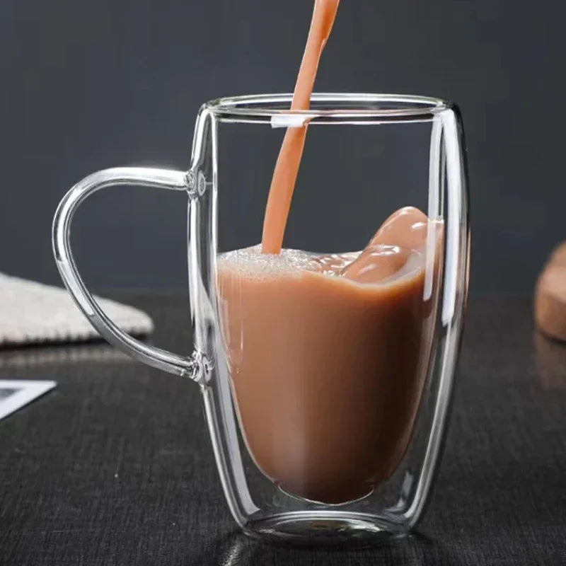 4 Sizes Heat Resistant Clear Double Wall High Borosilicate Glass Mug with Handle Coffee Milk Juice Water Cup Espresso Shot Glass