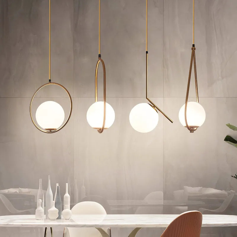 Modern LED Round Glass Ball Pendant Lights Iron E14 Pendant Lamps Hanging Light Fixture for Living Bedroom Dining Room