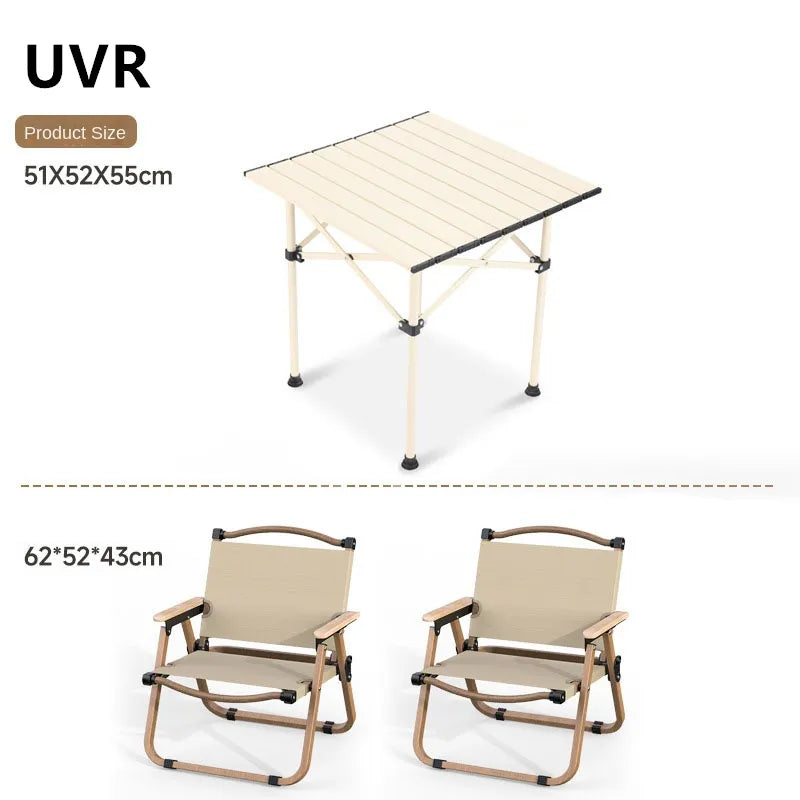 UVR Outdoor Folding Tables and Chairs Family Travel Picnic Omelet Table Wide Seating Surface Portable Carbon Steel Alloy Table