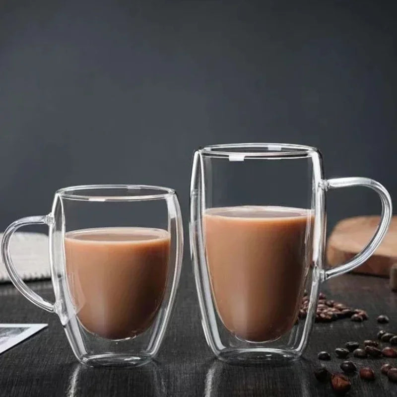 4 Sizes Heat Resistant Clear Double Wall High Borosilicate Glass Mug with Handle Coffee Milk Juice Water Cup Espresso Shot Glass