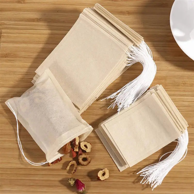 Tea Bag 100Pcs Teabags Biodegradable Paper Drawstring Eco-Friendly Filter Empty Tea Bags Loose Leaf Powder Herbal Medicine