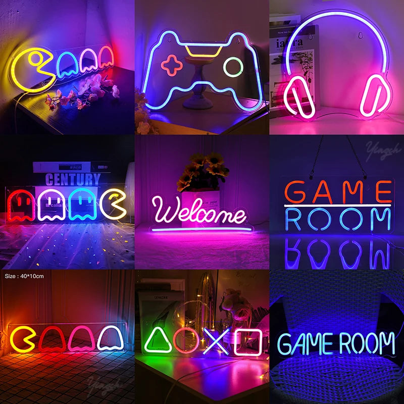 Welcome Game Neon Sign Light LED Icon Game Room Decoration Night Lamp for Icon Gaming Zone Playroom Internet Cafe Kids Wall Gift