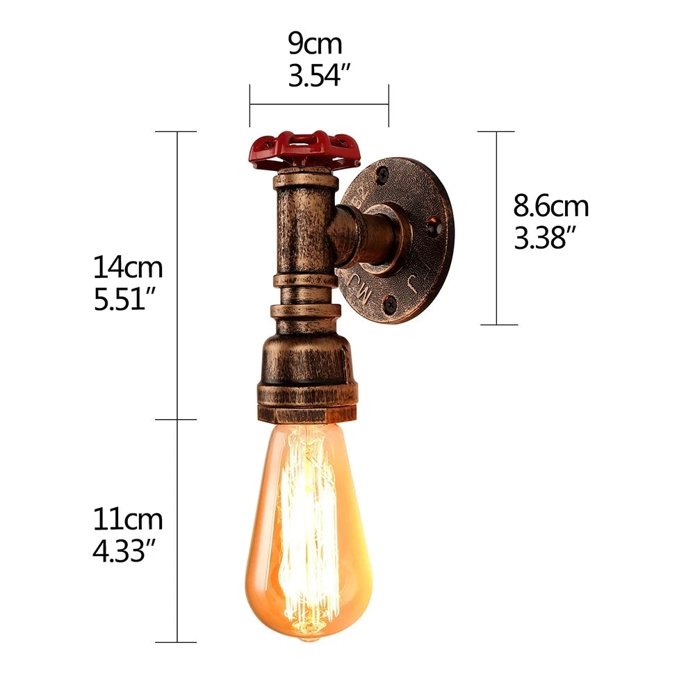 Retro Industrial Wall Lamp Punk Water Pipe Retro Wall Lamp E27 LED Wall Lamp Living Room Bedroom Bar Fireplace Wine Cellar Light