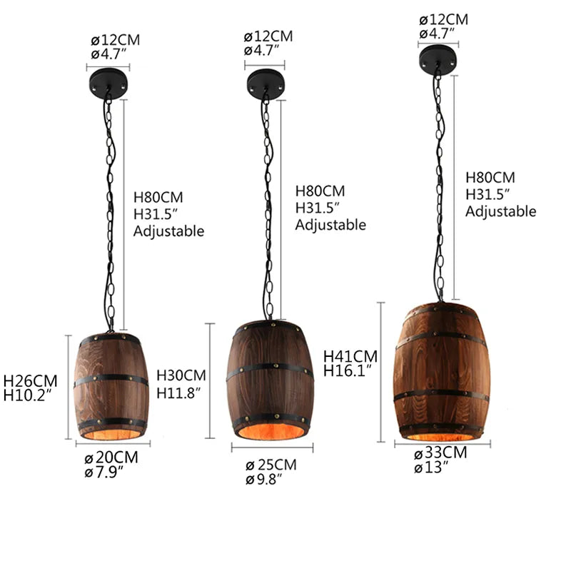 Retro Barrel Lamp Solid Wood Wine Barrel Hanging Pendant Lighting E27 Living Room Bar Cafe Lights Atomasphere Restaurant Lamp