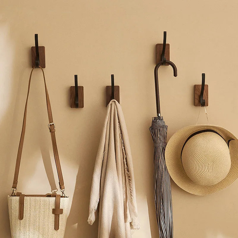 New Simple Solid Wood Hook Walnut Hanging Hanger Bathroom Wall Hook Bedroom Coat Storage Rack Home Towel Key Decoration Hook