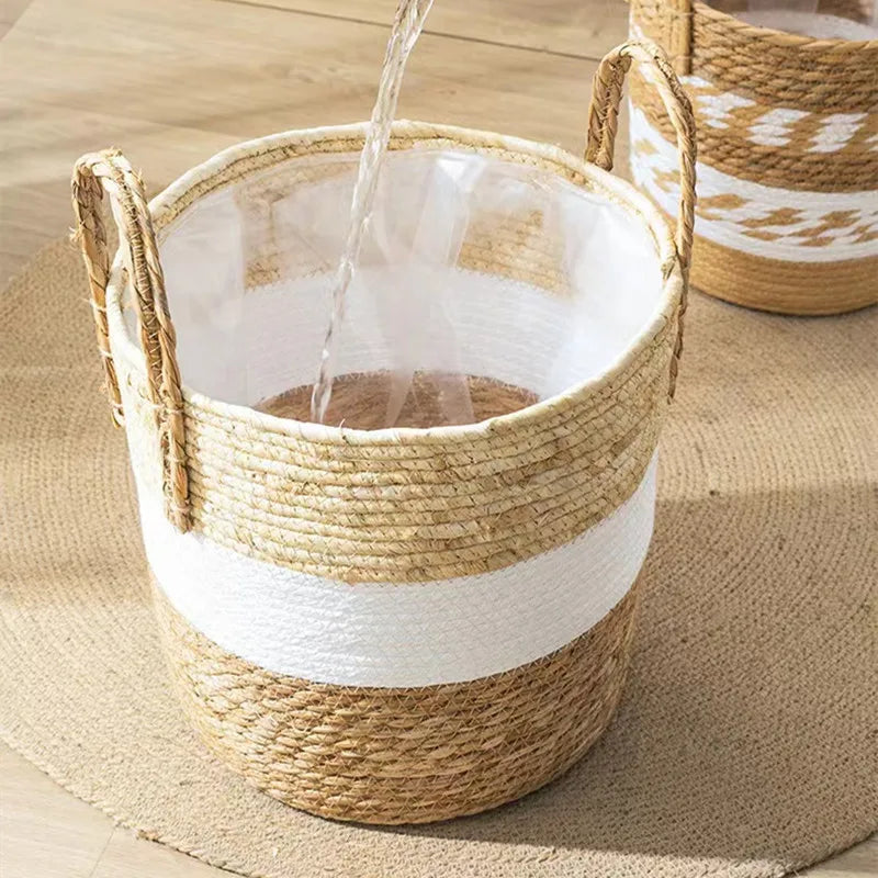 Fancy Wicker Planter Basket Natural Flower Pot Home Decor Garden Bamboo Seagrass Storage Baskets Toy Holders