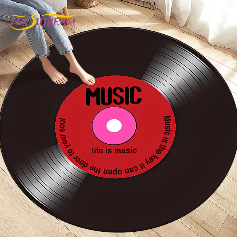 Classical Music Vinyl Record Round Rug,Carpets for Living Room Chair Decoration,Children's Play Crawling Soft Non-slip Floor Mat