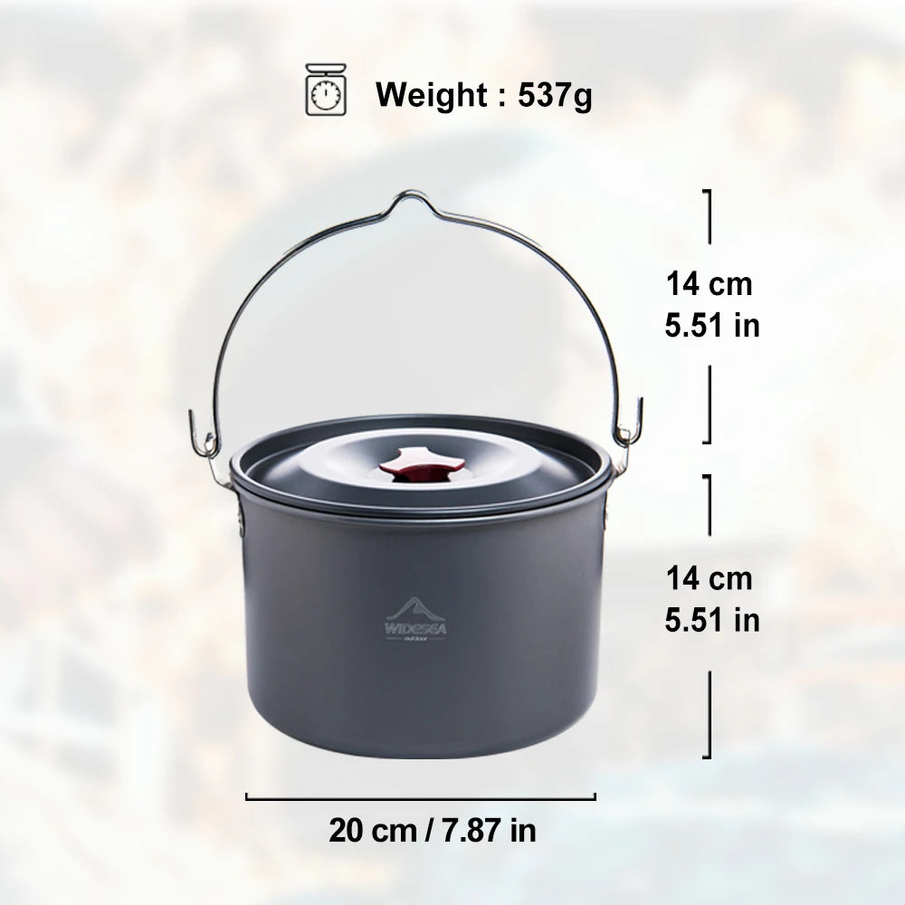 Widesea 4L Camping Hanging Pot Cookware Outdoor Bowler Tableware 4-6 Persons Picnic Cooking Tourism Fishing kitchen Equipment