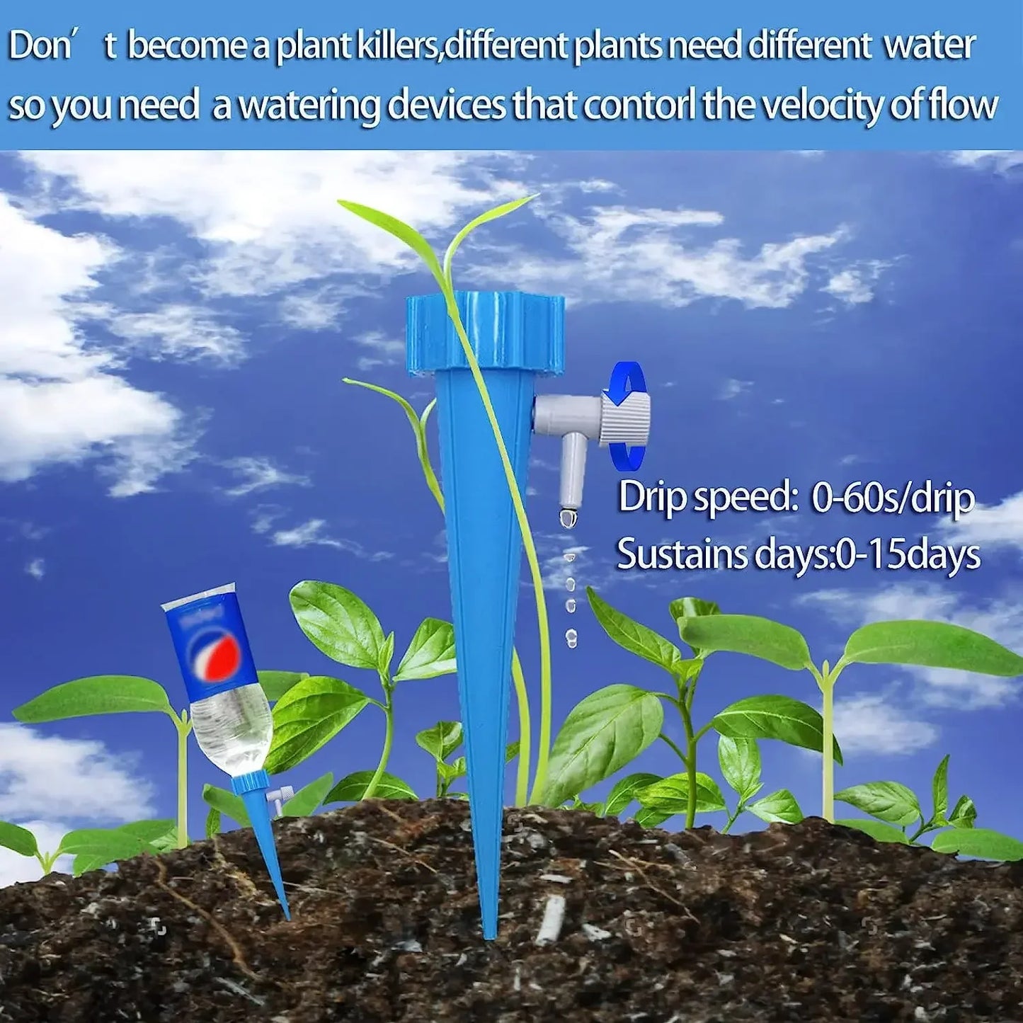 Auto Adjustable Drip Spike Water Bottle Irrigation System Self Dripper Automatic Device Indoor Plant Flower Greenhouse Garden