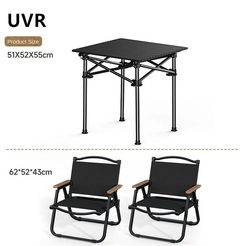 UVR Outdoor Folding Tables and Chairs Family Travel Picnic Omelet Table Wide Seating Surface Portable Carbon Steel Alloy Table