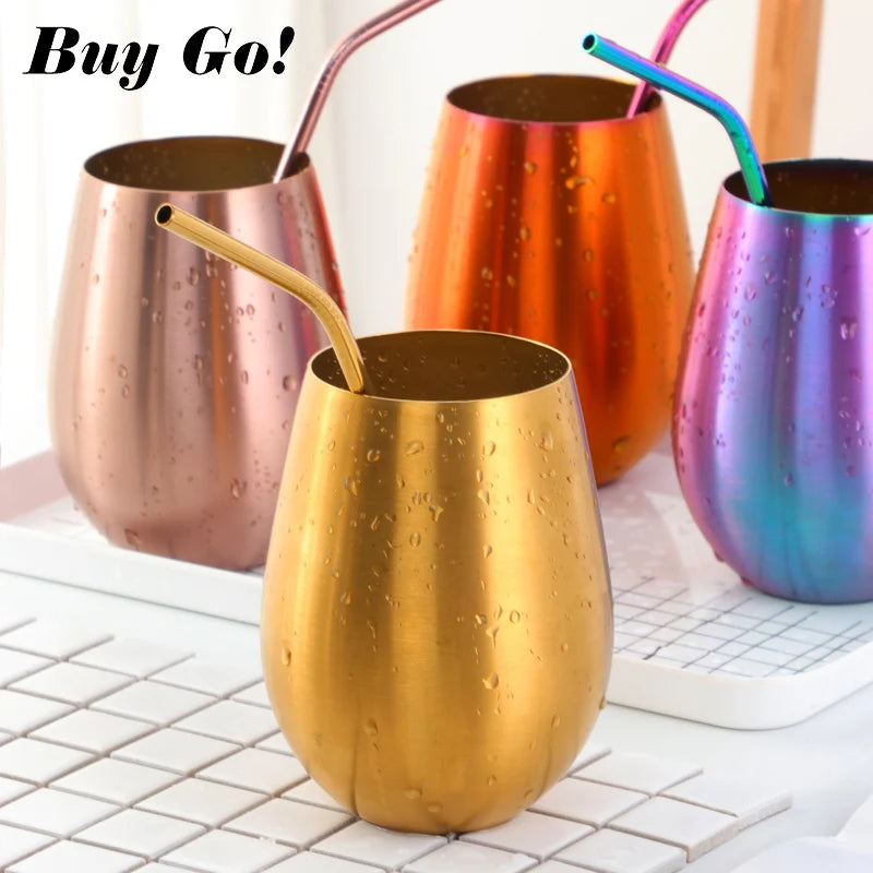 500ml Stainless Steel Beer Wine Cup Rose Gold Beer Tumbler Cocktail Juice Milk Cup Metal Drinking Mug for Bar Outdoor Drinkware