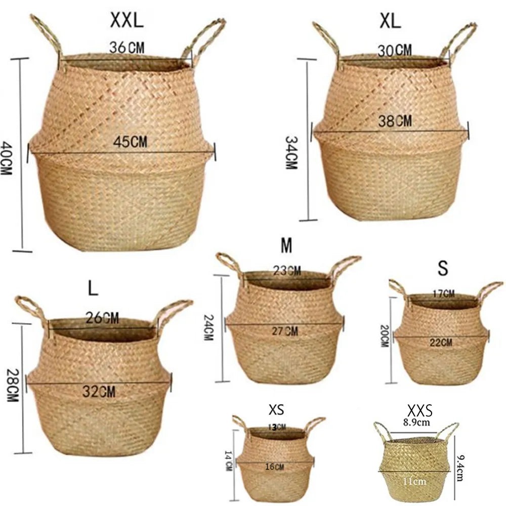 Seaweed Wicker Storage Baskets Straw Wicker Rattan Hanging Flowerpot Seagrass Folding Laundry Basket Plant Basket Home Decor