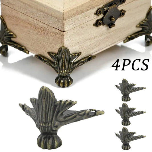 Antique Elephant Vintage Bronze Jewelry Box Wooden Case Decorative Protector Feet Leg Plastic Metal 4PC Corner Bracket Furniture