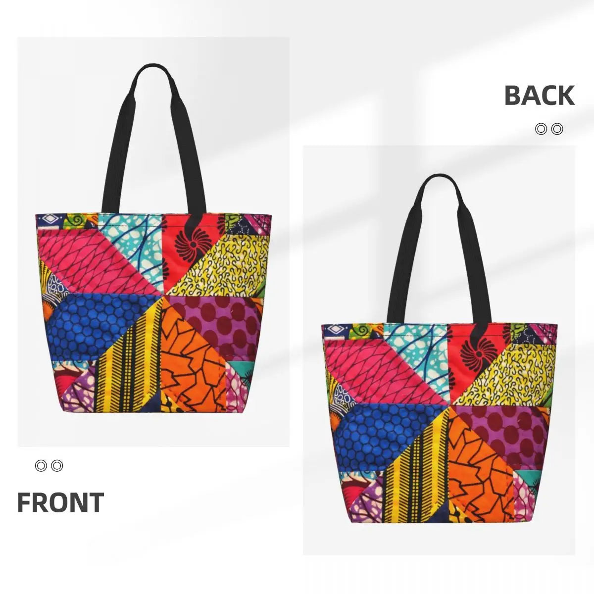 African Ankara Prints Grocery Shopping Tote Bags Women Geometric Ethnic Art Canvas Shoulder Shopper Bags Big Capacity Handbag