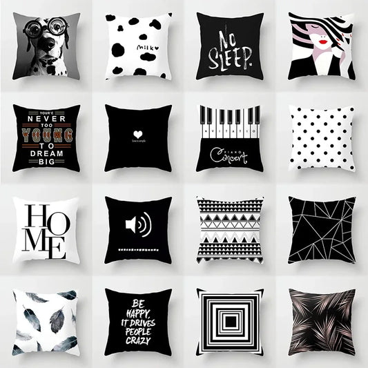 Black and White Geometric Portrait Pillowcase Home Sofa Office Cushion  Cover  Decor Car Decoration