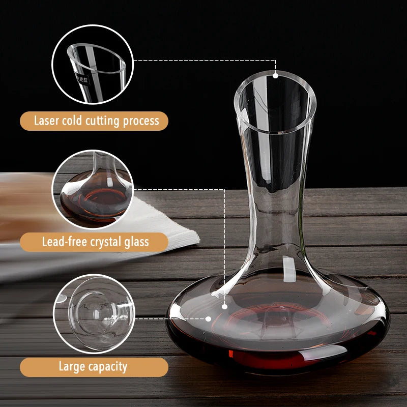 Custom Wine Decanter Crystal Wine Handmade Base Glass Pitcher Ultra Elegant Design Easy Pour Slanted Spout for Wine 1100ml 37Oz