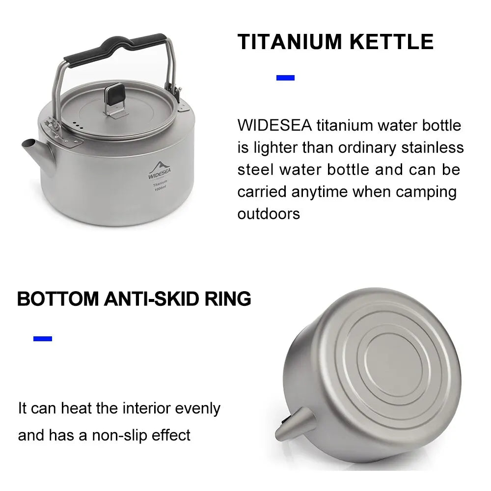 Widesea Camping Titanium Kettle Outdoor Tea Coffee Kettle Tableware Pot Supplies Tourist Dishes Hiking Cooking Equipment